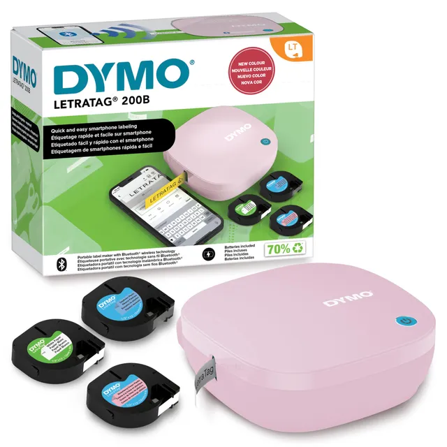 dymo-letratag-200b-tiqueteuse-bluetooth-rose-3-rubans-12-mm image 1
