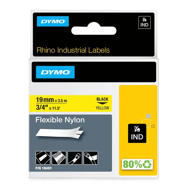 dymo-rhino-ruban-nylon-flexible-19-mm-x-3-5-m-noir-sur-jaune image 1