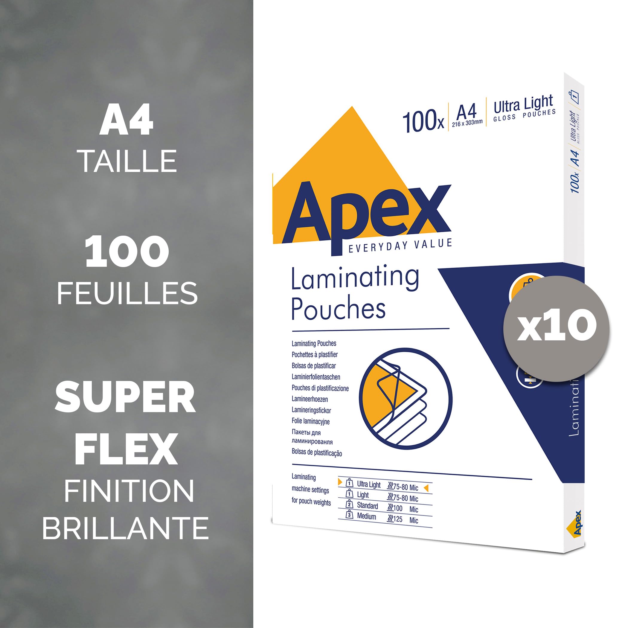 fellowes-apex-pochettes-de-plastification-a4-brillantes-75-80-microns-lot-1000 image 2