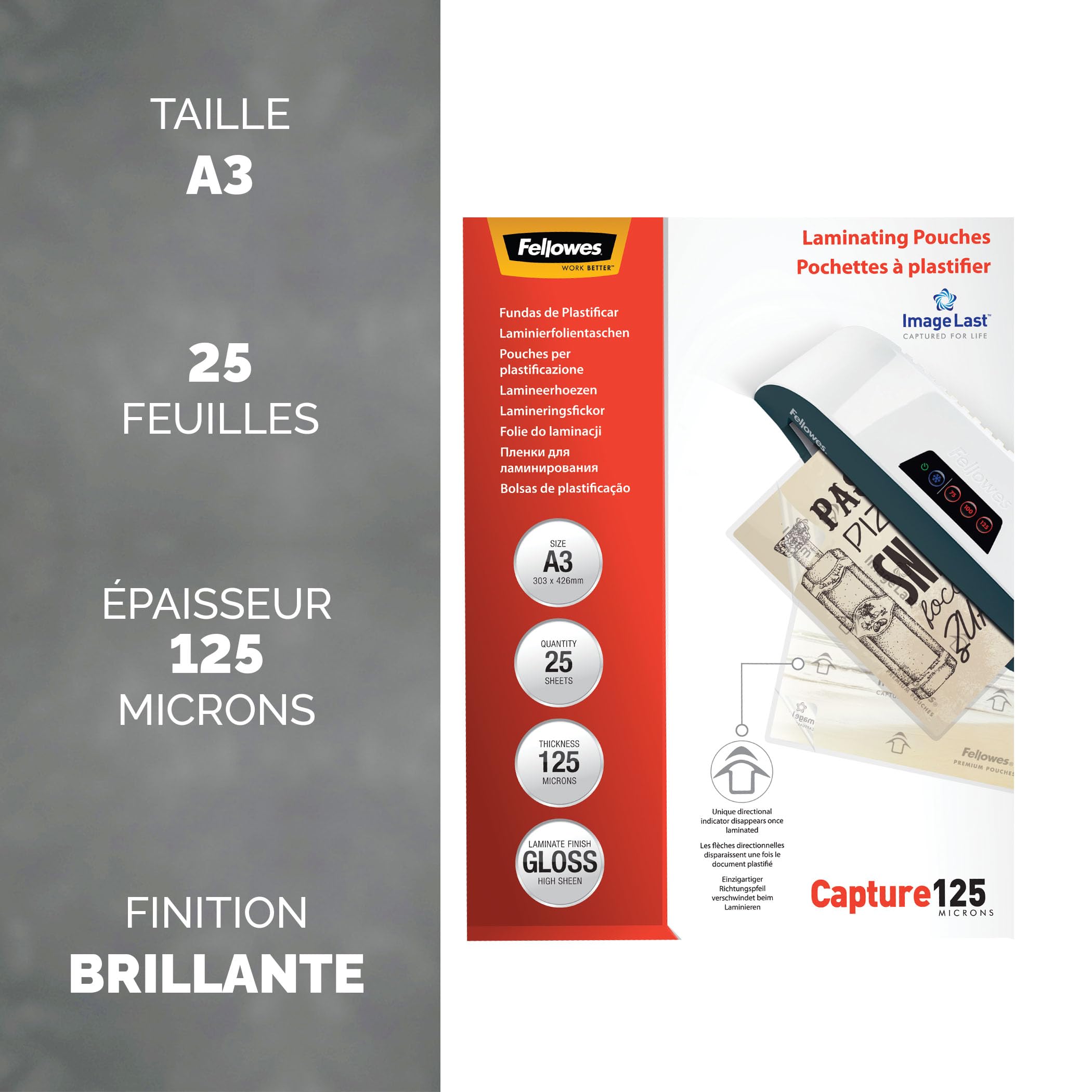 fellowes-pochettes-de-plastification-a3-125-microns-brillantes-pack-de-25 image 2