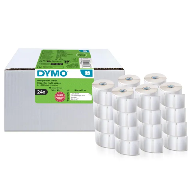 dymo-labelwriter-tiquettes-retour-polyvalentes-19-mm-x-51-mm-24-rouleaux-de-500- image 1