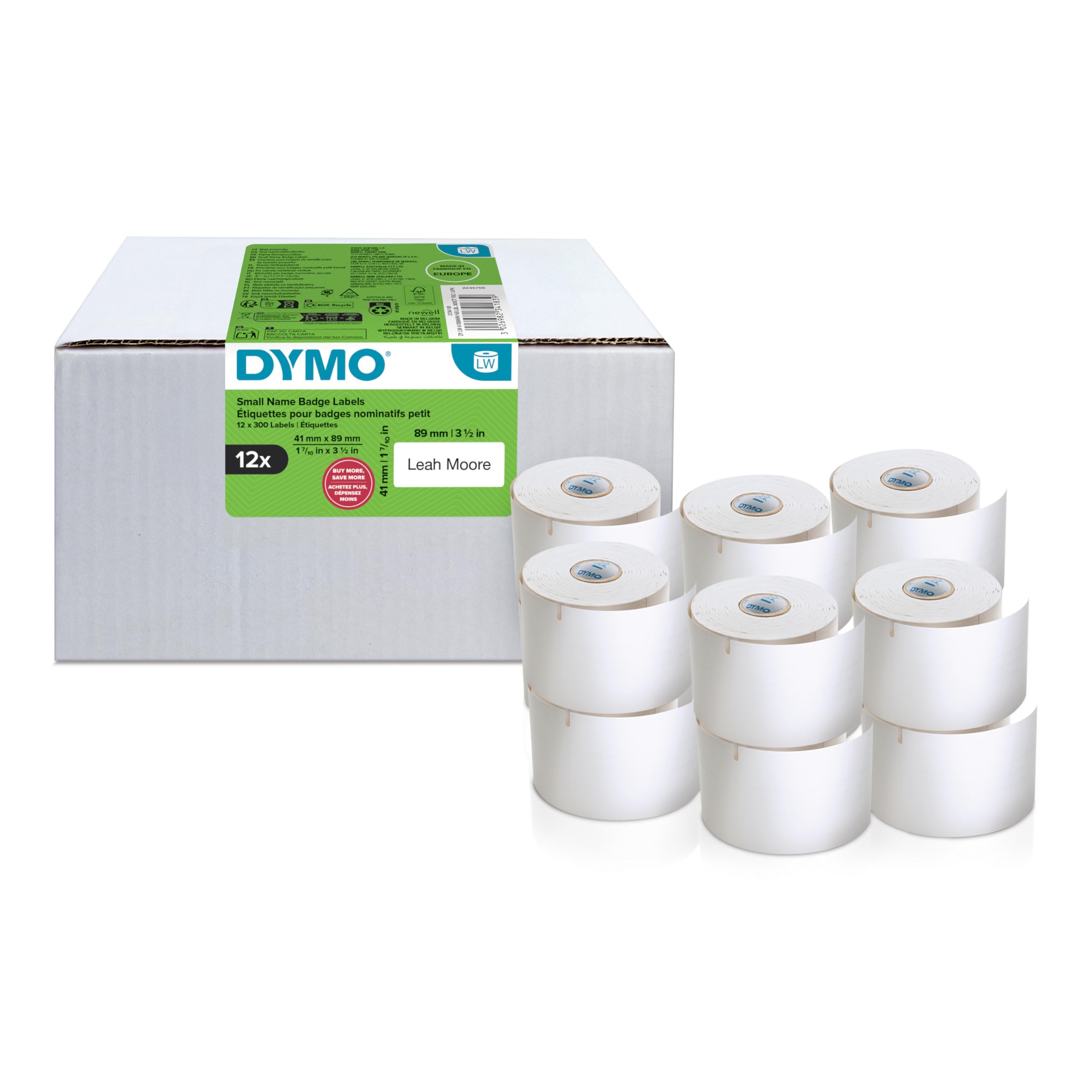 dymo-labelwriter-tiquettes-badge-41-x-89-mm-12-rouleaux-de-300-tiquettes image 1