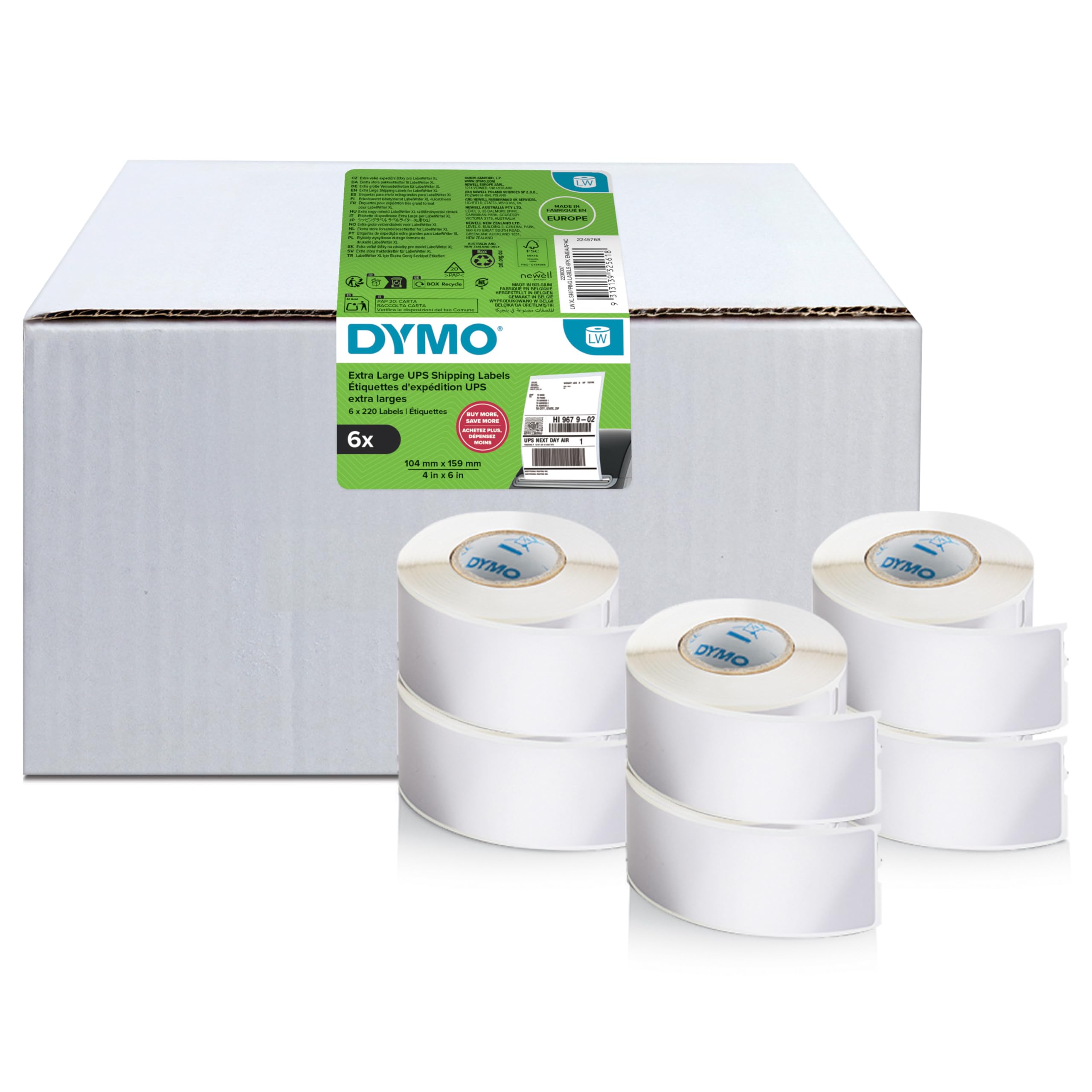 dymo-labelwriter-tiquettes-extra-large-104-x-159-mm-6-rouleaux-de-220-tiquettes image 1