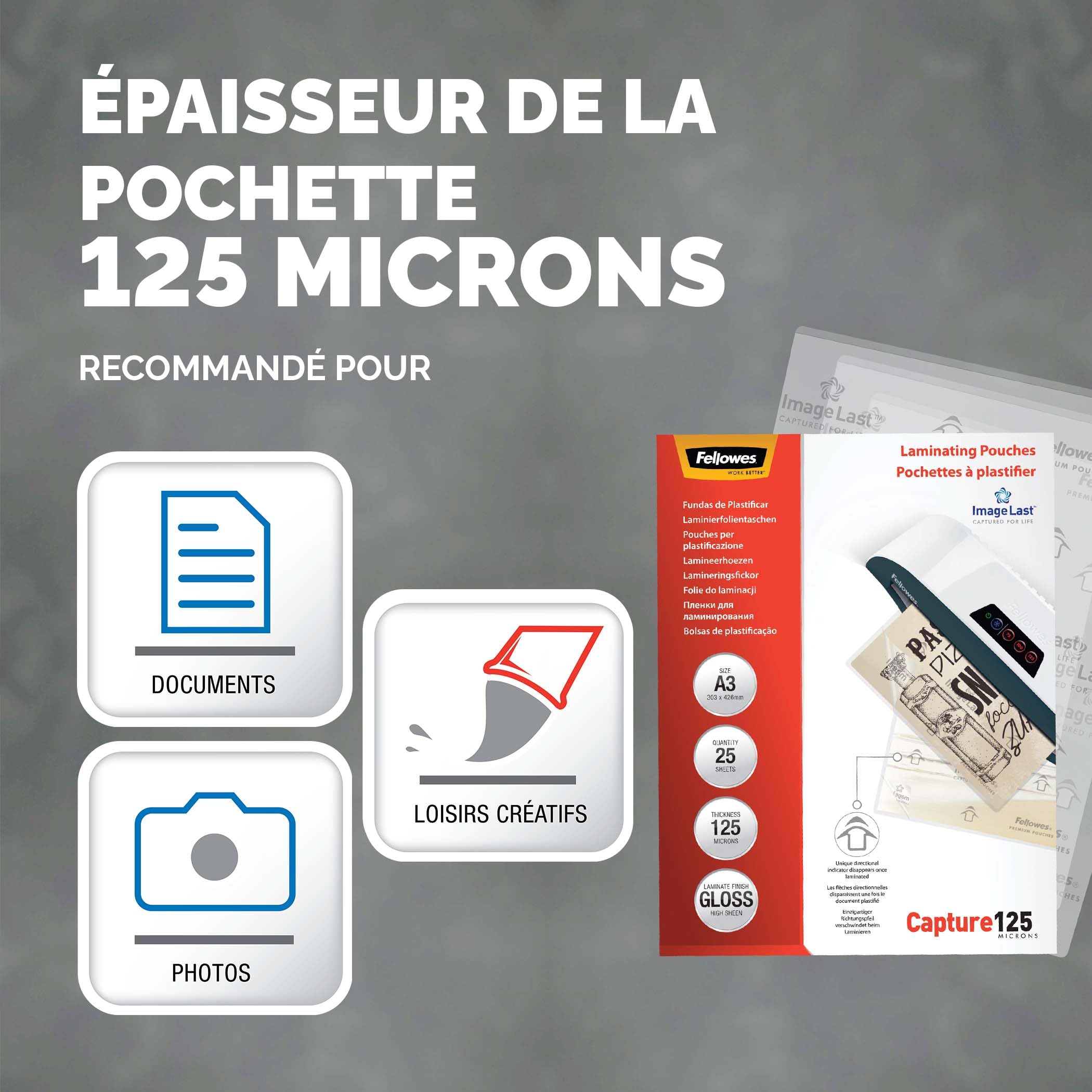 fellowes-pochettes-de-plastification-a3-125-microns-brillantes-pack-de-25 image 3