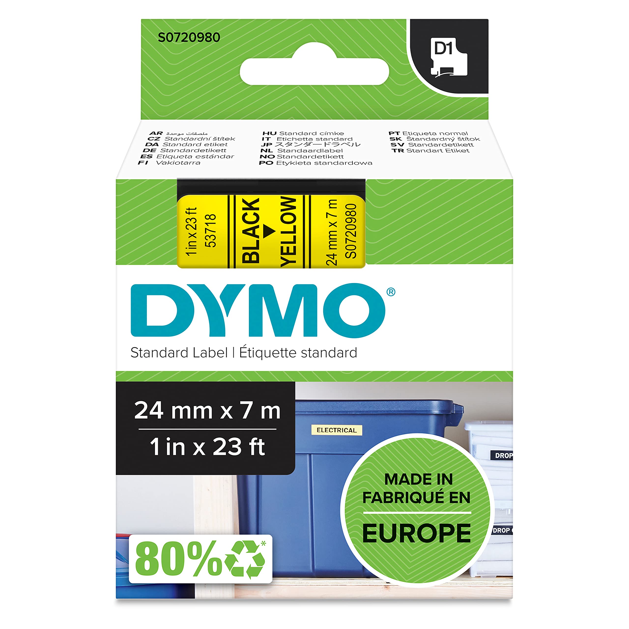 dymo-d1-rouleau-d-tiquettes-24-mm-x-7-m-noir-sur-jaune-pour-labelmanager image 1