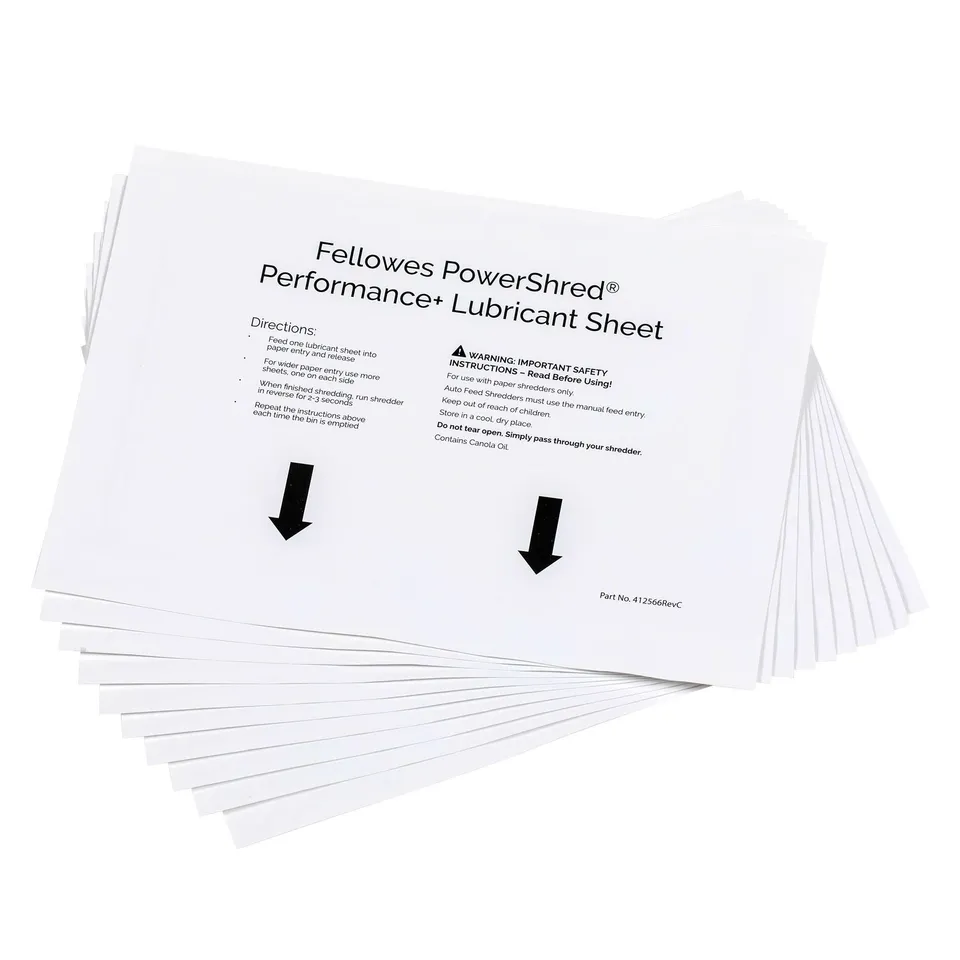 fellowes-lot-de-10-feuilles-lubrifiantes-pour-destructeur-coupe-crois-e-et-micro image 1