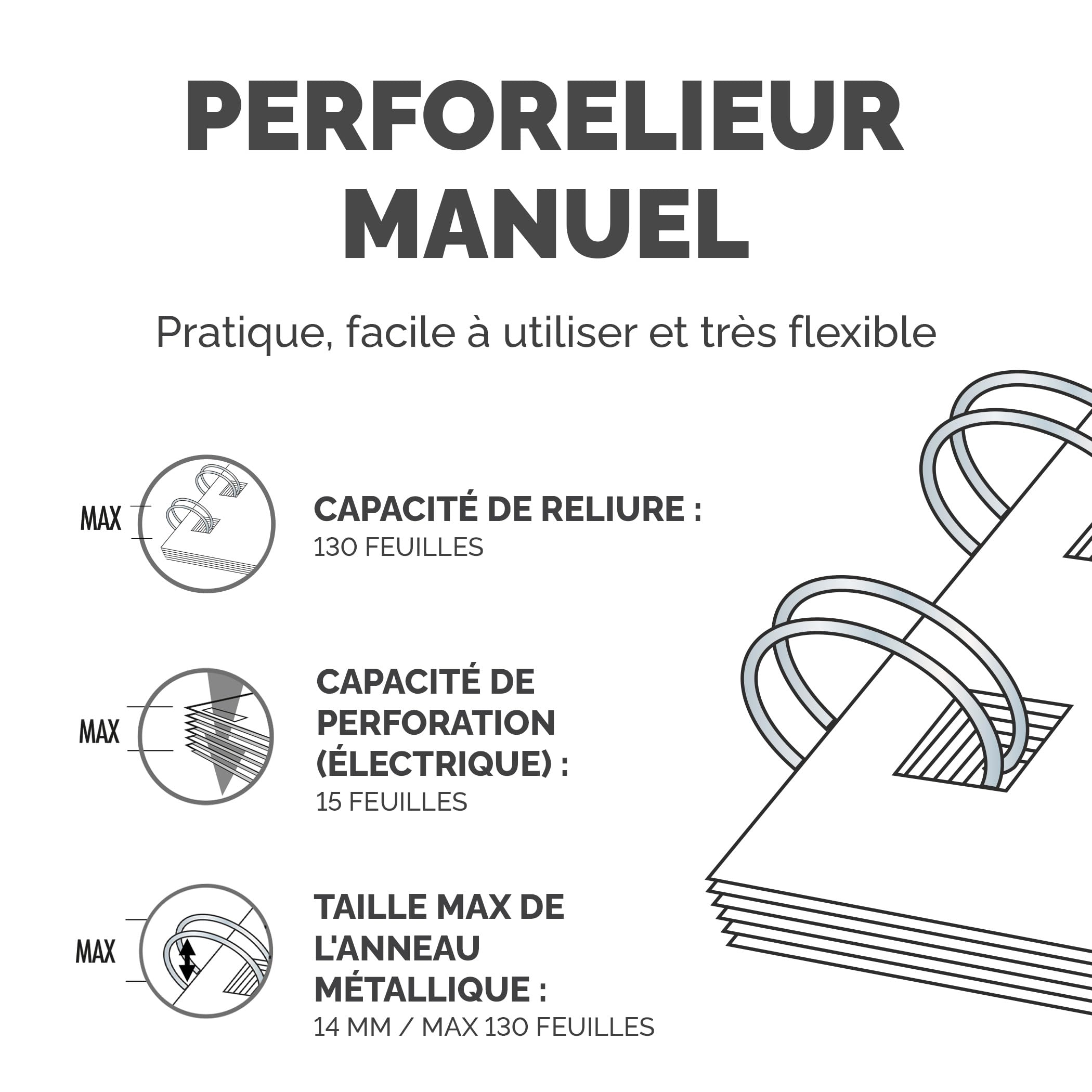 fellowes-quasar-machine-relier-anneaux-m-talliques-130-feuilles-argent image 2
