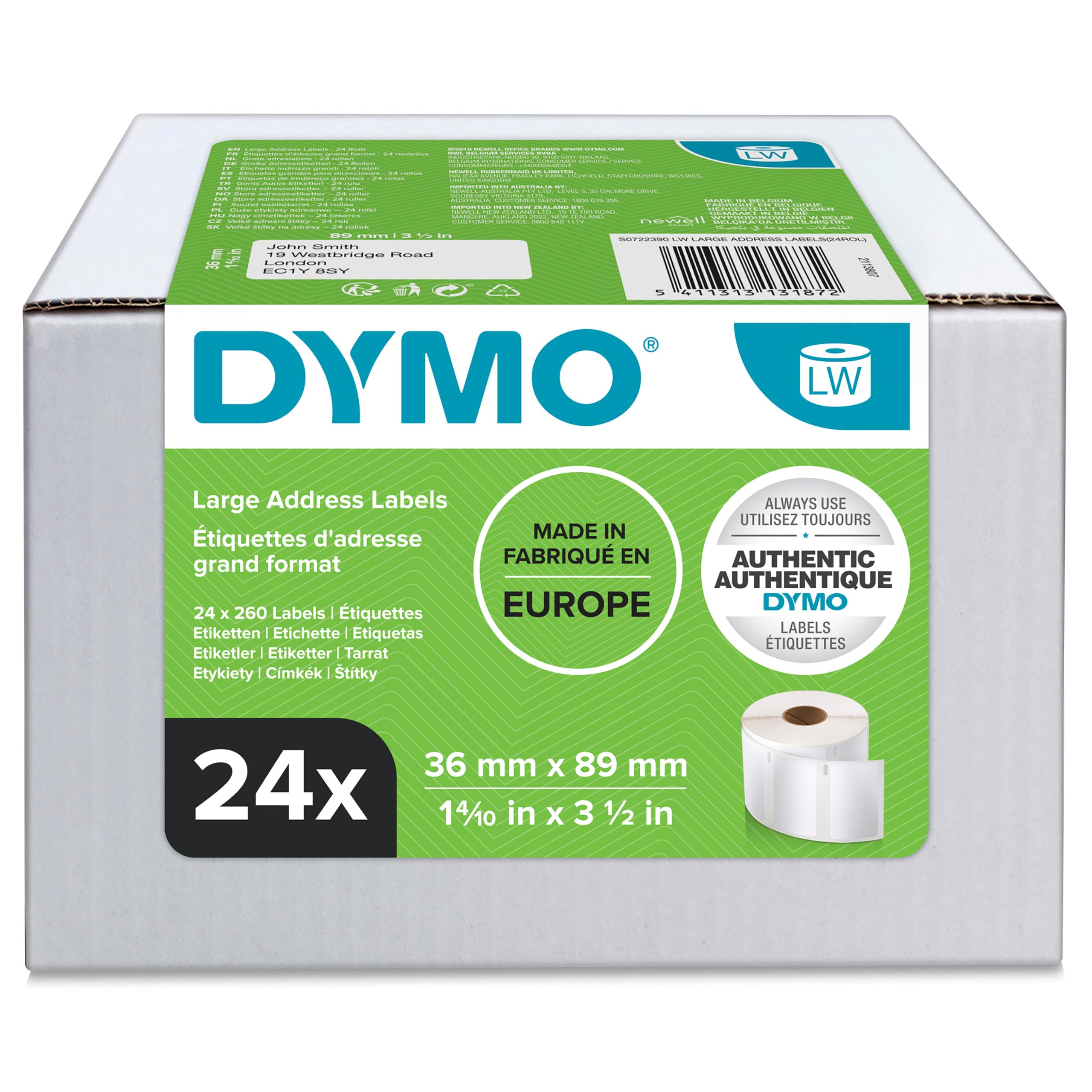 dymo-labelwriter-rouleaux-tiquettes-36x89-mm-lot-24x260 image 1
