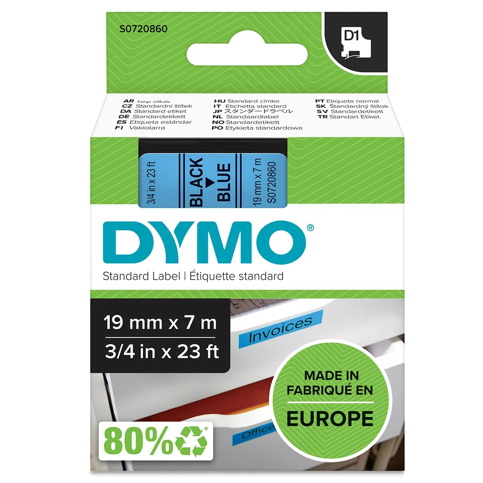dymo-d1-ruban-tiquette-19-mm-x-7-m-noir-sur-bleu-45806 image 1