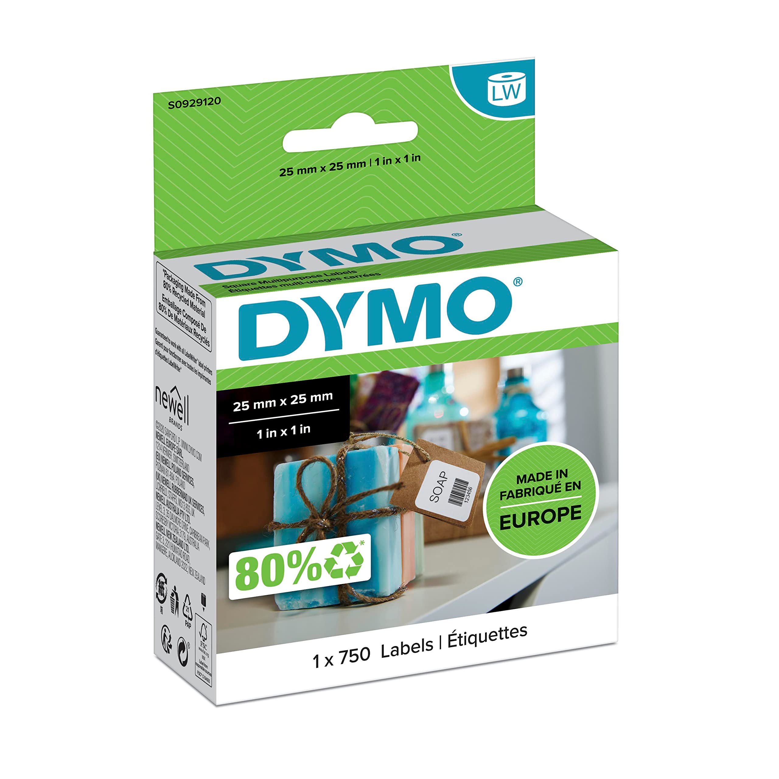 dymo-labelwriter-tiquettes-autocollantes-polyvalentes-25-mm-x-25-mm-rouleau-de-7 image 1