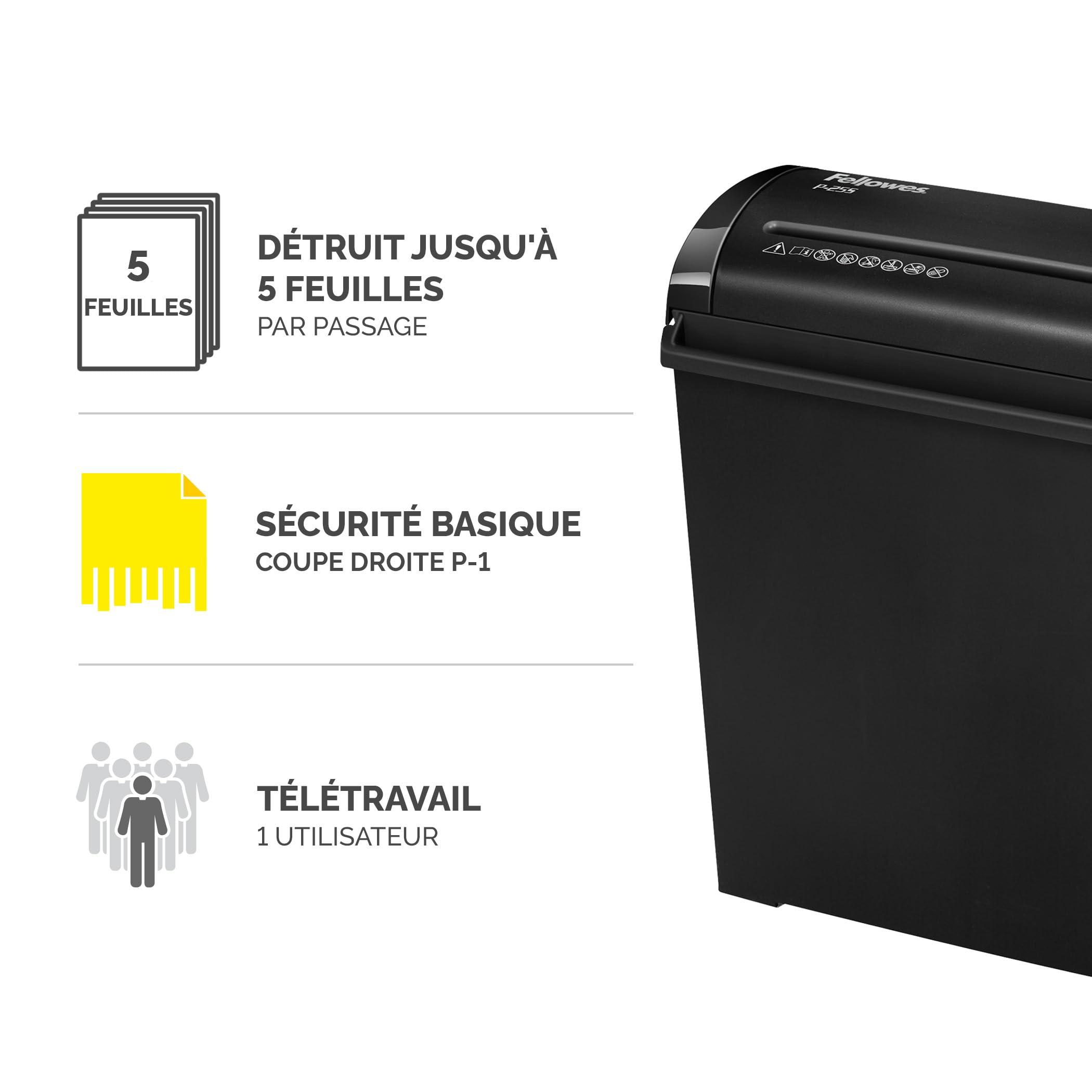 fellowes-powershred-p-25s-destructeur-coupe-droite-5-feuilles-11l-p1-noir image 2