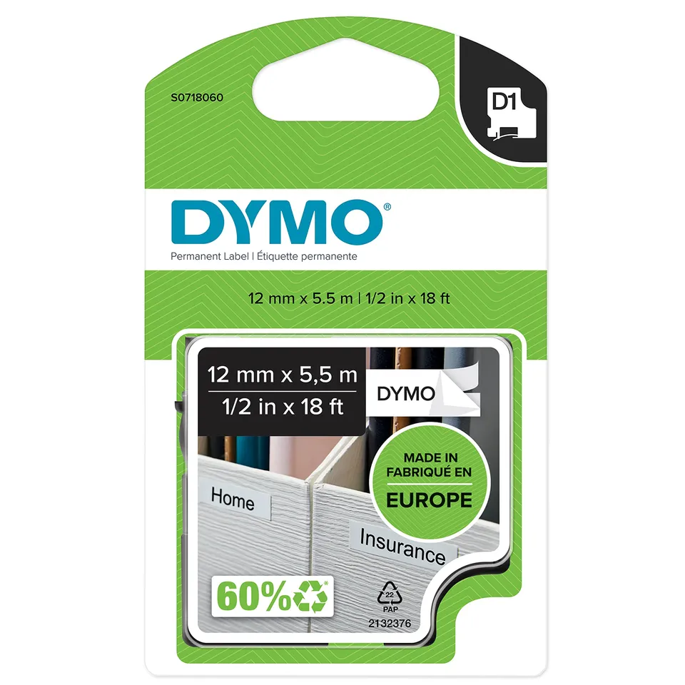 dymo-d1-tiquettes-autocollantes-en-nylon-12-mm-x-5-5-m-noir-sur-blanc-pour-label image 1