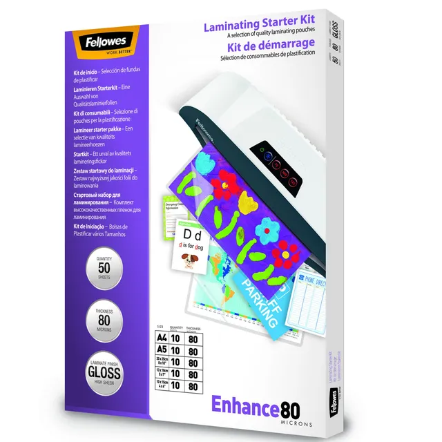 fellowes-5328102-kit-de-plastification-50-pochettes-brillant-80-microns image 1