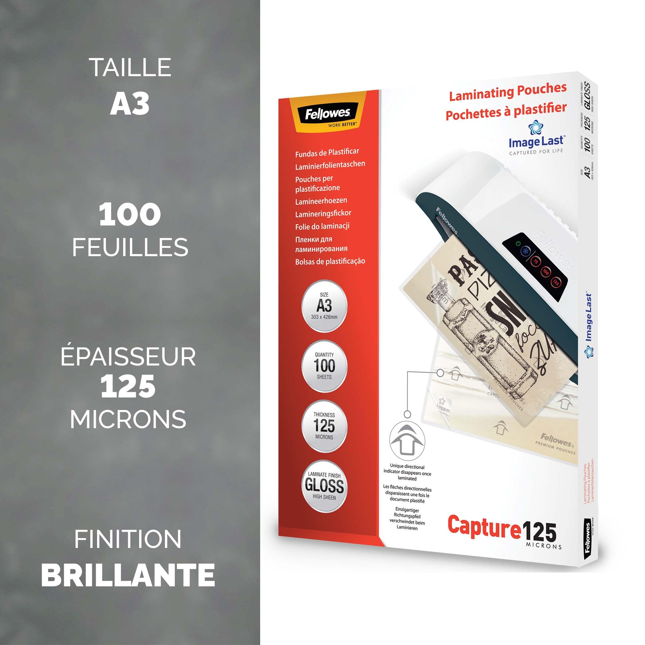 fellowes-pochettes-plastifier-a3-brillantes-125-microns image 2