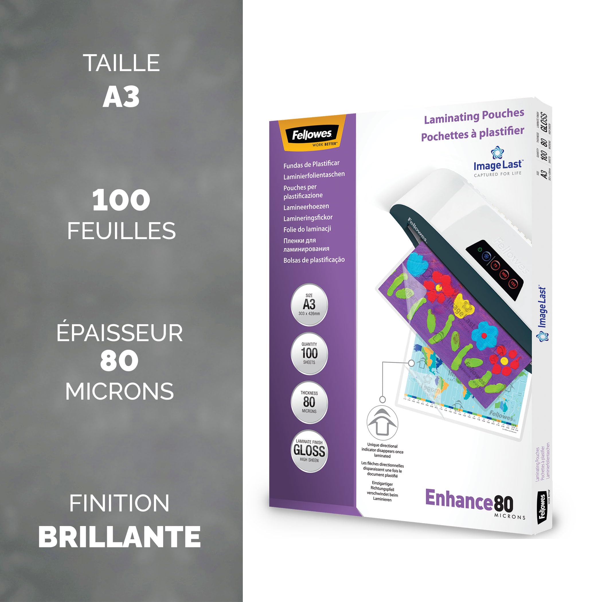 fellowes-enhance-80-pochettes-de-plastification-a3-80-microns-brillantes-x100 image 2