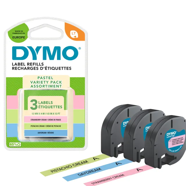 dymo-letratag-recharge-tiquettes-12-mm-x-4-m-noir-sur-pastel-lot-de-3-bandes image 1