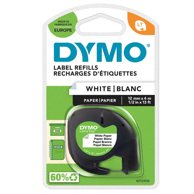 dymo-letratag-recharge-tiquettes-papier-noir-sur-blanc-12-mm-x-4-m image 1