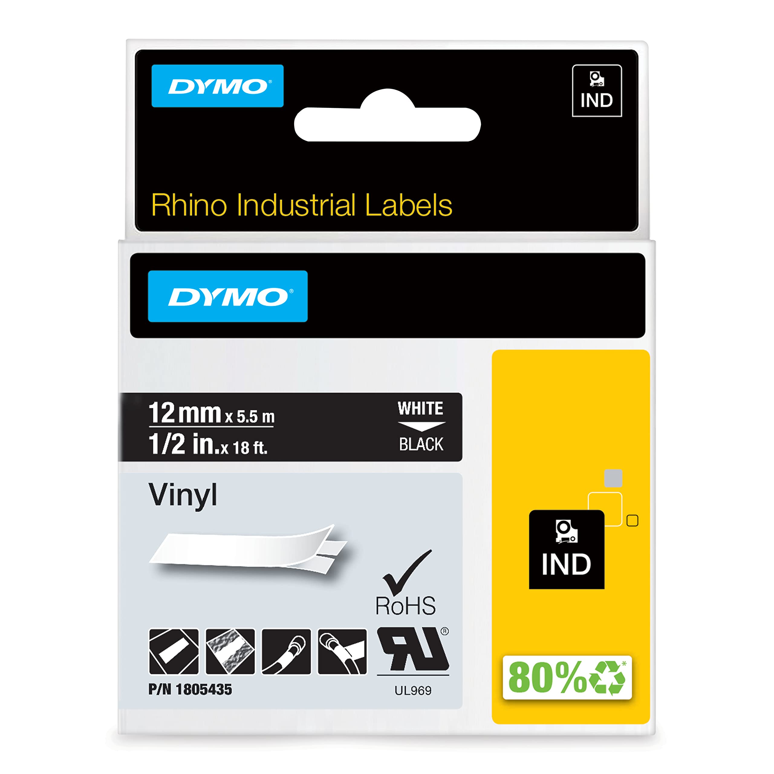 dymo-rhino-ruban-vinyle-industriel-12-mm-x-5-5-m-noir-sur-jaune image 7
