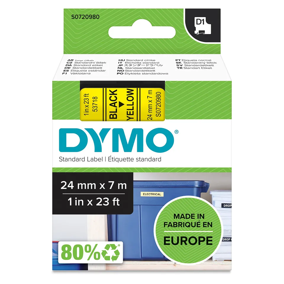 dymo-d1-rouleau-d-tiquettes-24-mm-x-7-m-noir-sur-jaune-pour-labelmanager image 1