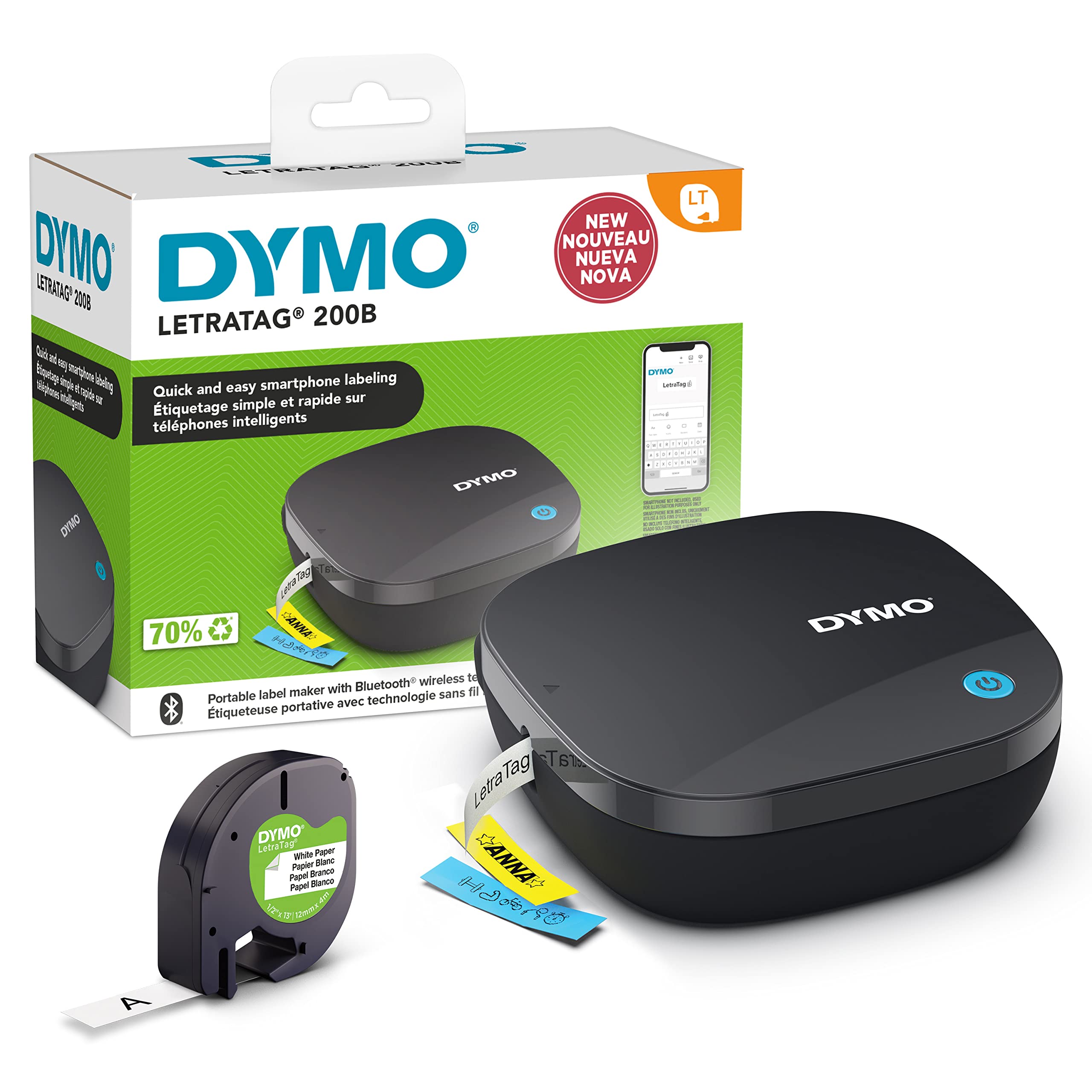 dymo-letratag-200b-tiqueteuse-bluetooth-noire-ruban-papier-12-mm image 1