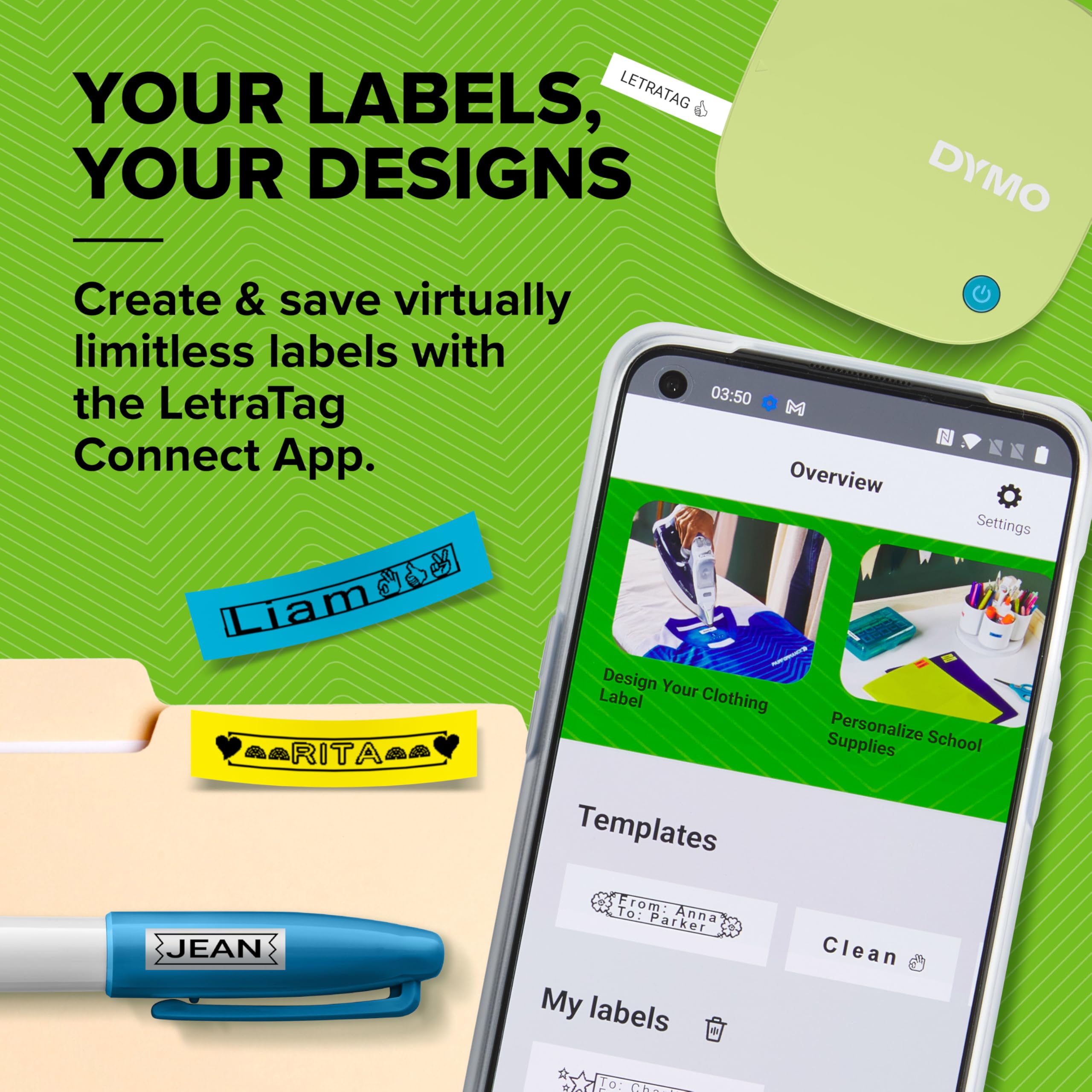 dymo-letratag-200b-tiqueteuse-bluetooth-jaune-pistache-ruban image 3