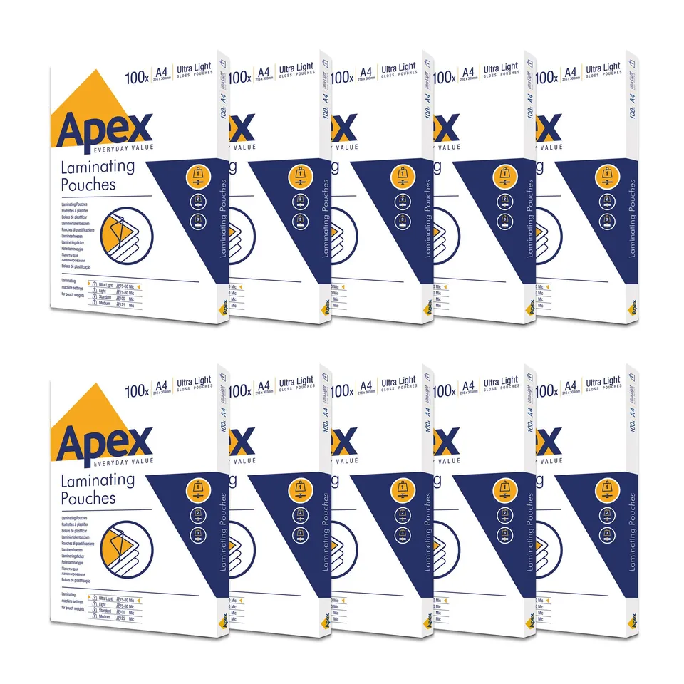 fellowes-apex-pochettes-de-plastification-a4-brillantes-75-80-microns-lot-1000 image 1