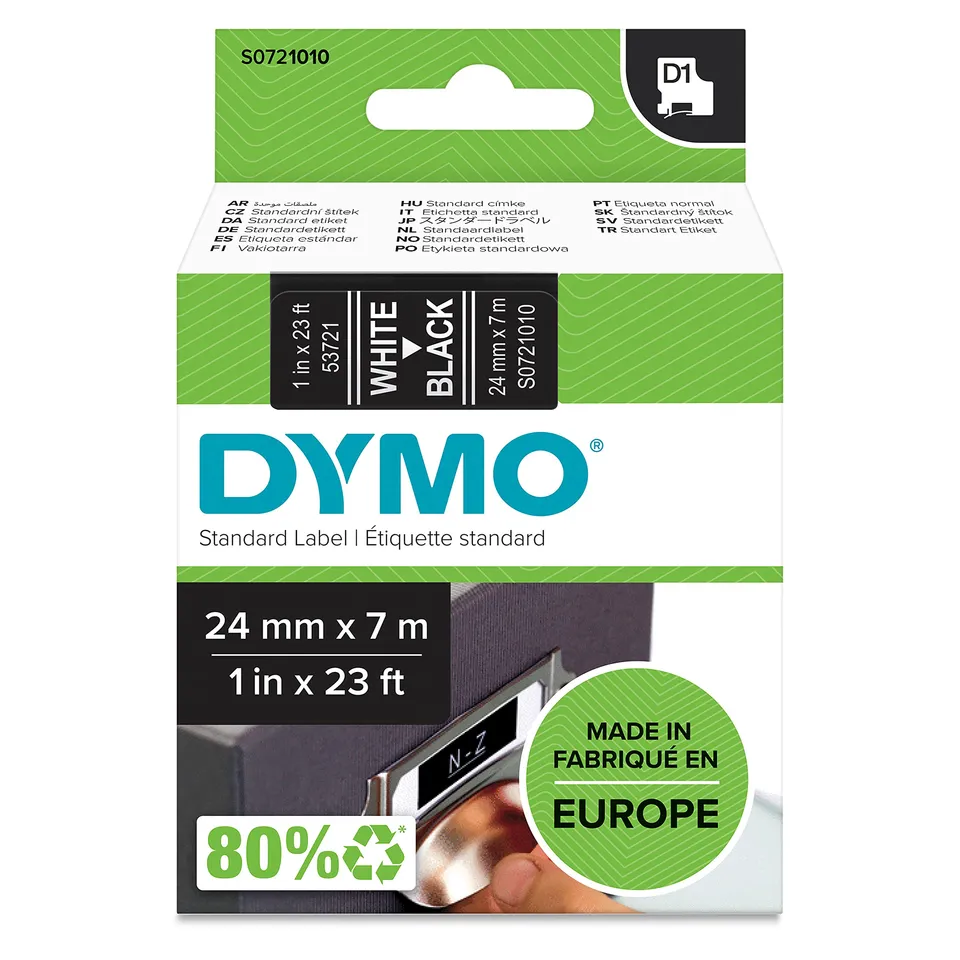 dymo-d1-s0721010-ruban-d-tiquettes-24-mm-x-7-m-blanc-sur-noir image 1