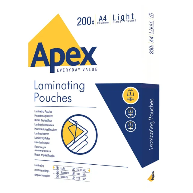 fellowes-apex-lot-200-pochettes-plastifier-a4-160-microns-brillant image 1