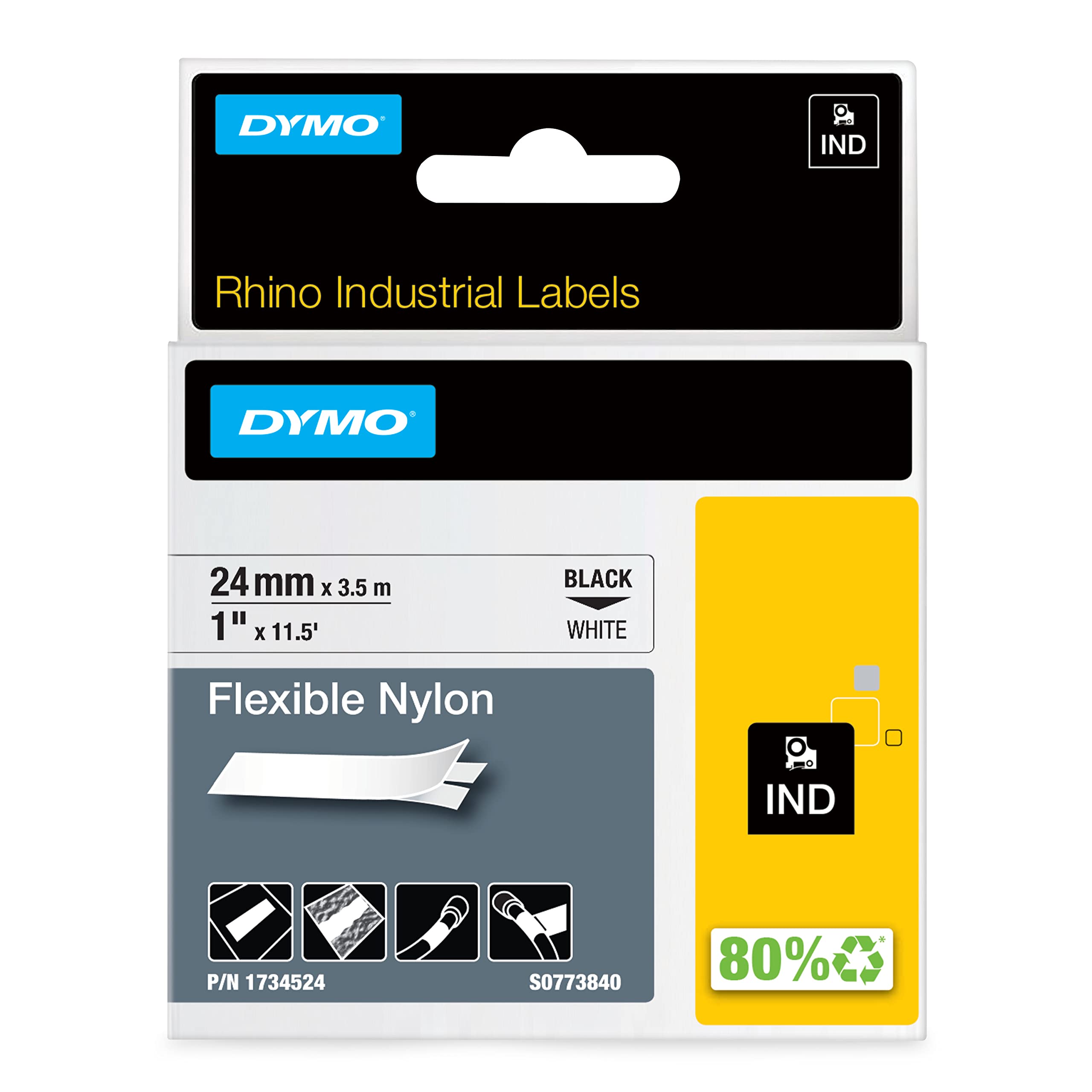 dymo-rhino-ruban-nylon-flexible-19-mm-x-3-5-m-noir-sur-jaune image 8