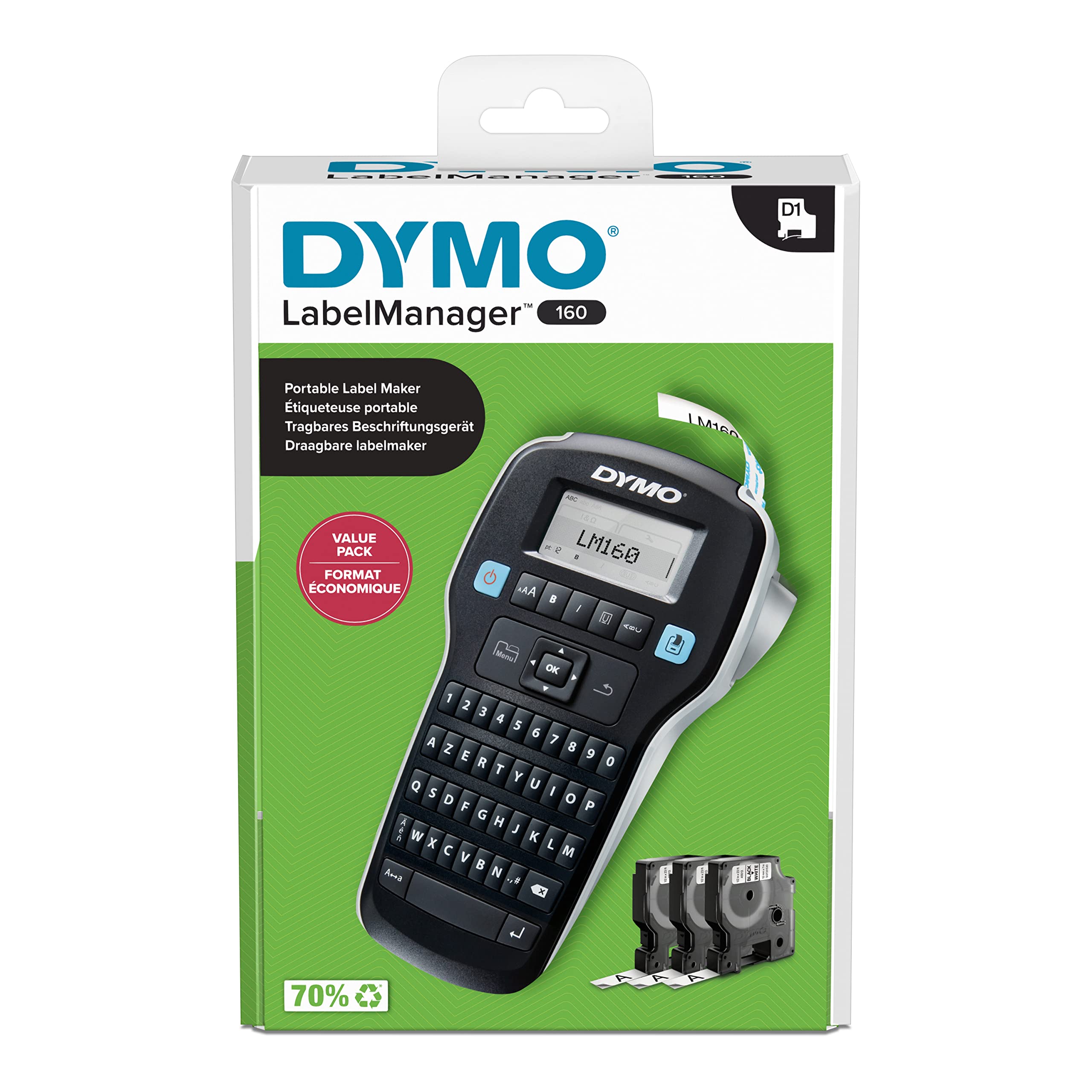 dymo-labelmanager-160-tiqueteuse-portable-avec-3-rubans-d1-12-mm-noir-sur-blanc image 8