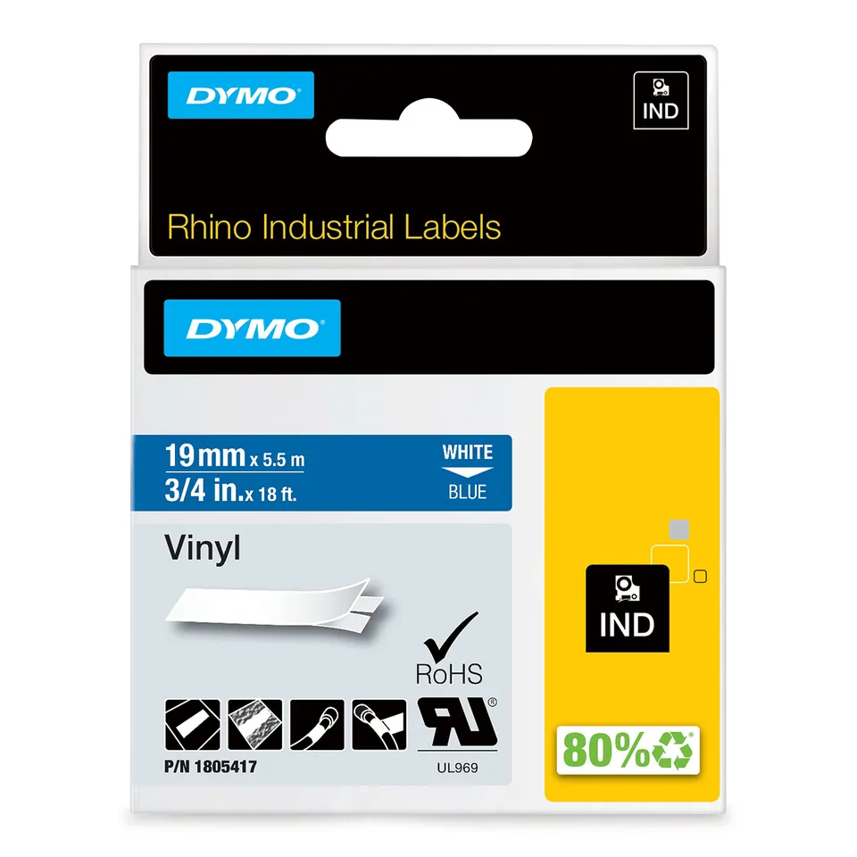 dymo-1805437-tiquettes-vinyle-rhino-12-mm-x-5-5-m-noir-sur-blanc image 1