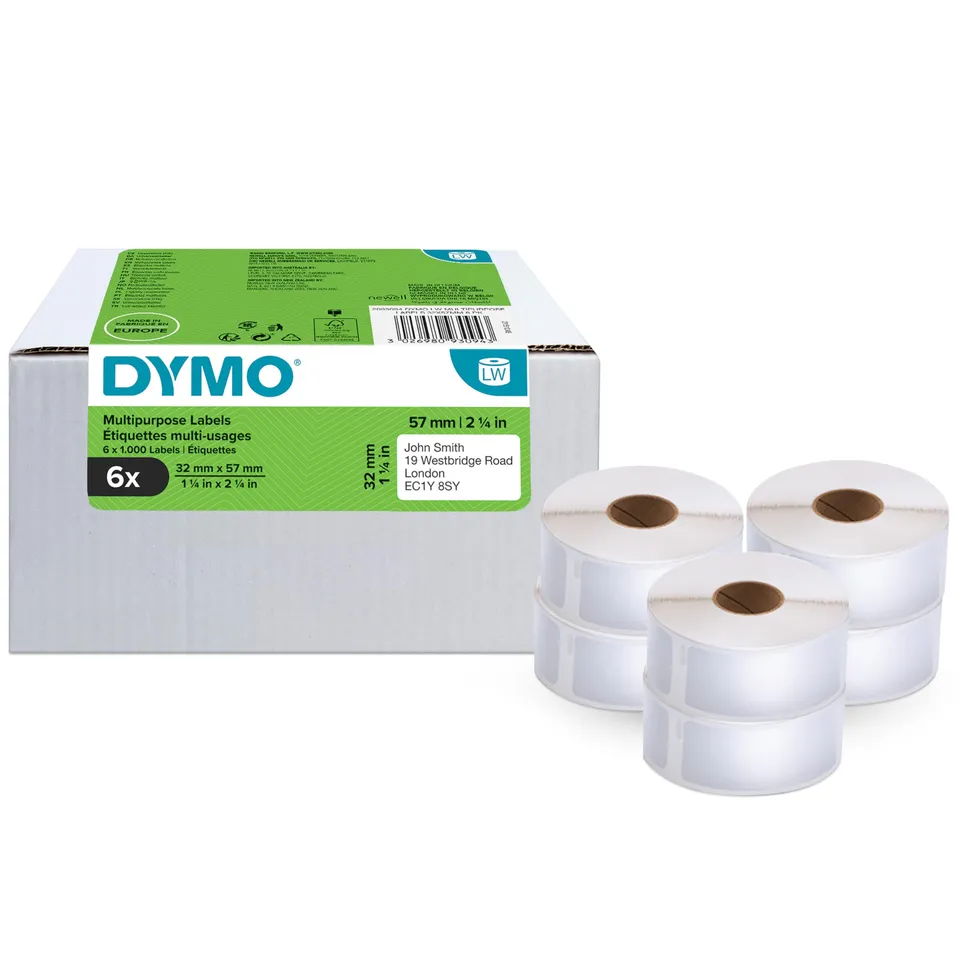 dymo-labelwriter-tiquettes-polyvalentes-32-x-57-mm-6-rouleaux-de-1000 image 1