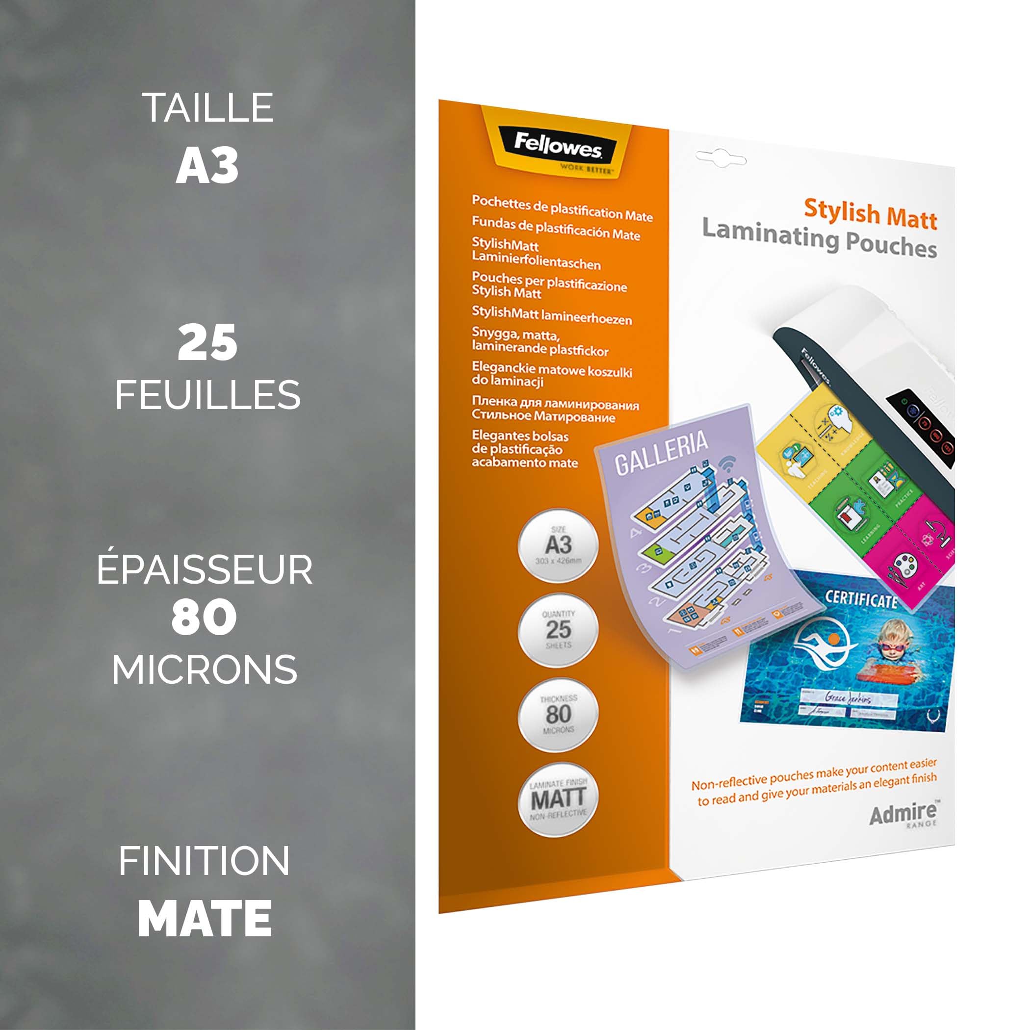 fellowes-admire-pochettes-de-plastification-a3-mat-80-microns-pack-de-25 image 2