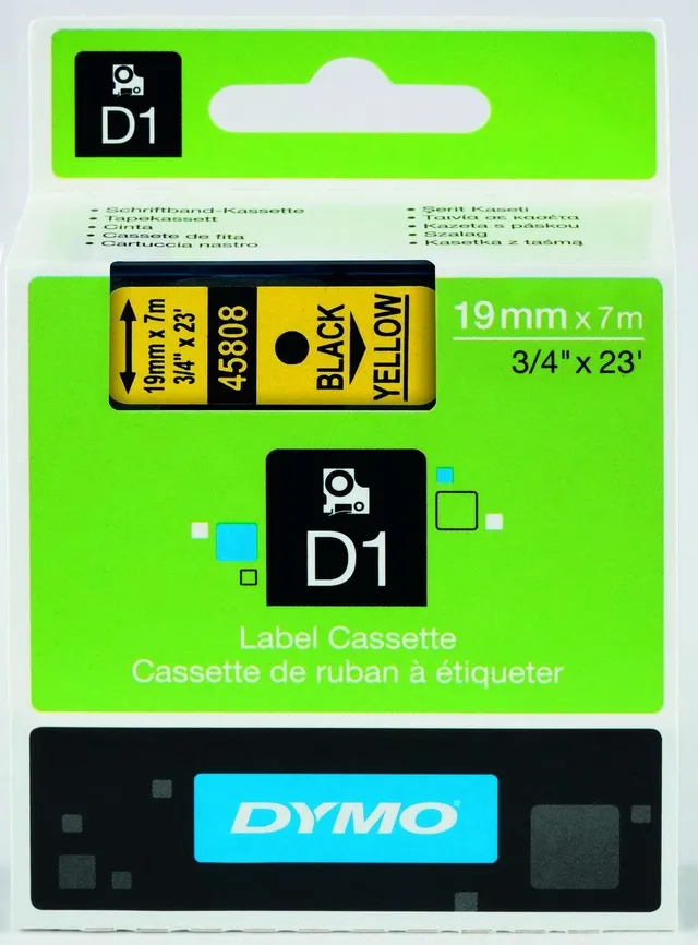 dymo-d1-45808-ruban-tiqueteuse-19-mm-noir-sur-jaune image 1