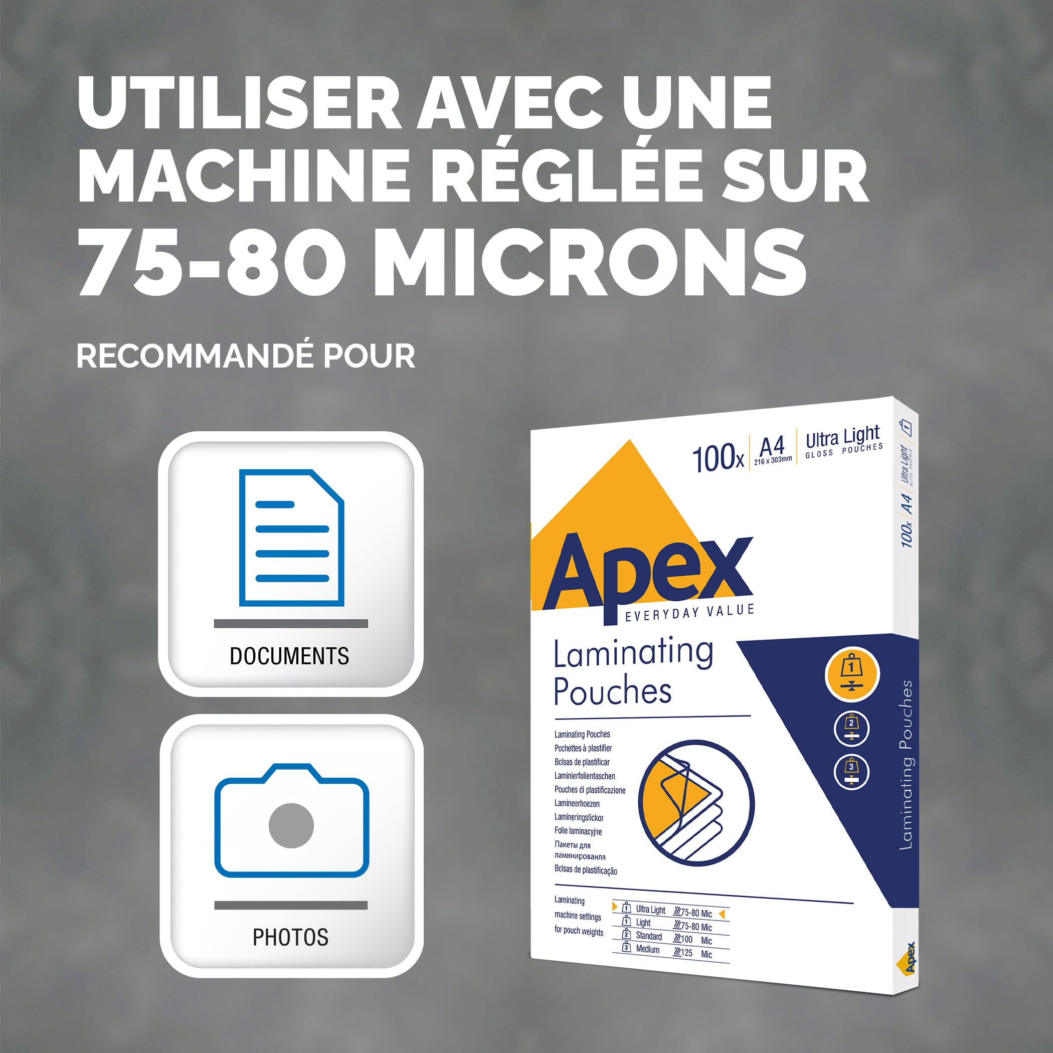 fellowes-apex-pochettes-de-plastification-a4-brillantes-75-80-microns-lot-1000 image 3