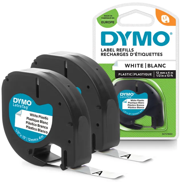 dymo-letratag-recharge-tiquettes-plastique-noir-sur-blanc-12-mm image 1