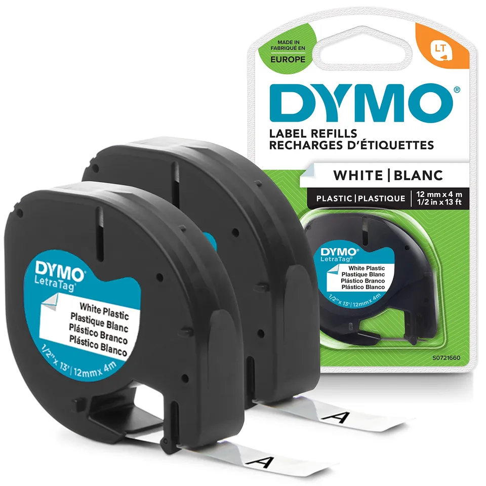 dymo-letratag-recharge-tiquettes-plastique-noir-sur-blanc-12-mm image 1