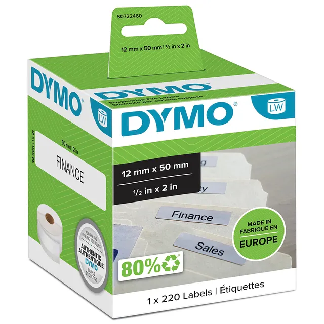 dymo-99017-s0722460-rouleau-220-tiquettes-dossiers-suspendus-50-x-12-mm image 1