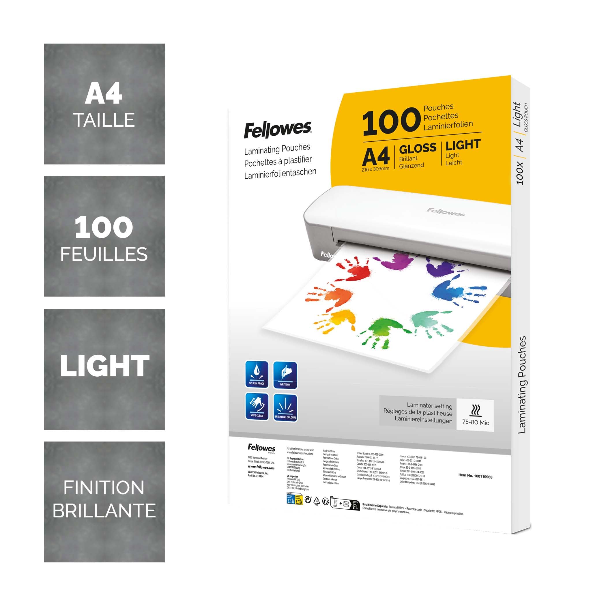 fellowes-pochettes-de-plastification-a4-brillantes-75-80-microns-lot-100 image 2