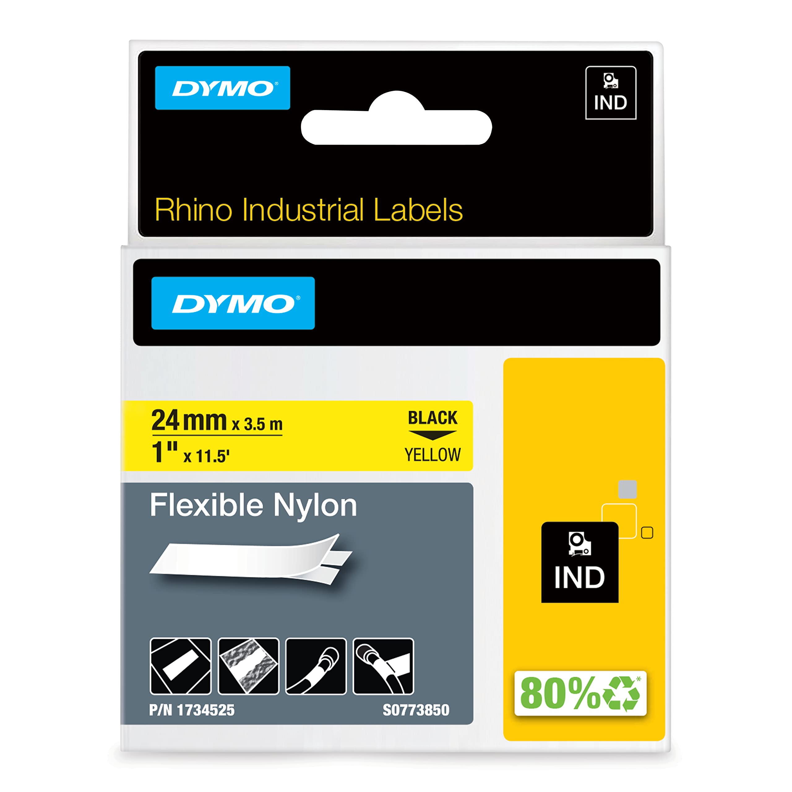 dymo-rhino-ruban-nylon-flexible-19-mm-x-3-5-m-noir-sur-jaune image 5
