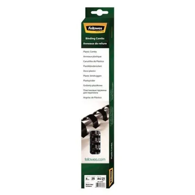 fellowes-pack-de-25-anneaux-plastiques-6-mm-a4-noir-reliure-1-20-pages image 1