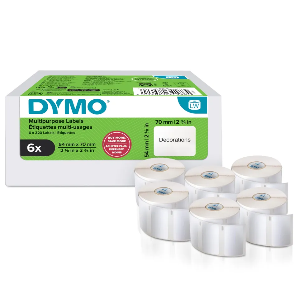dymo-labelwriter-tiquettes-autocollantes-polyvalentes-54-mm-x-70-mm-6-rouleaux-d image 1