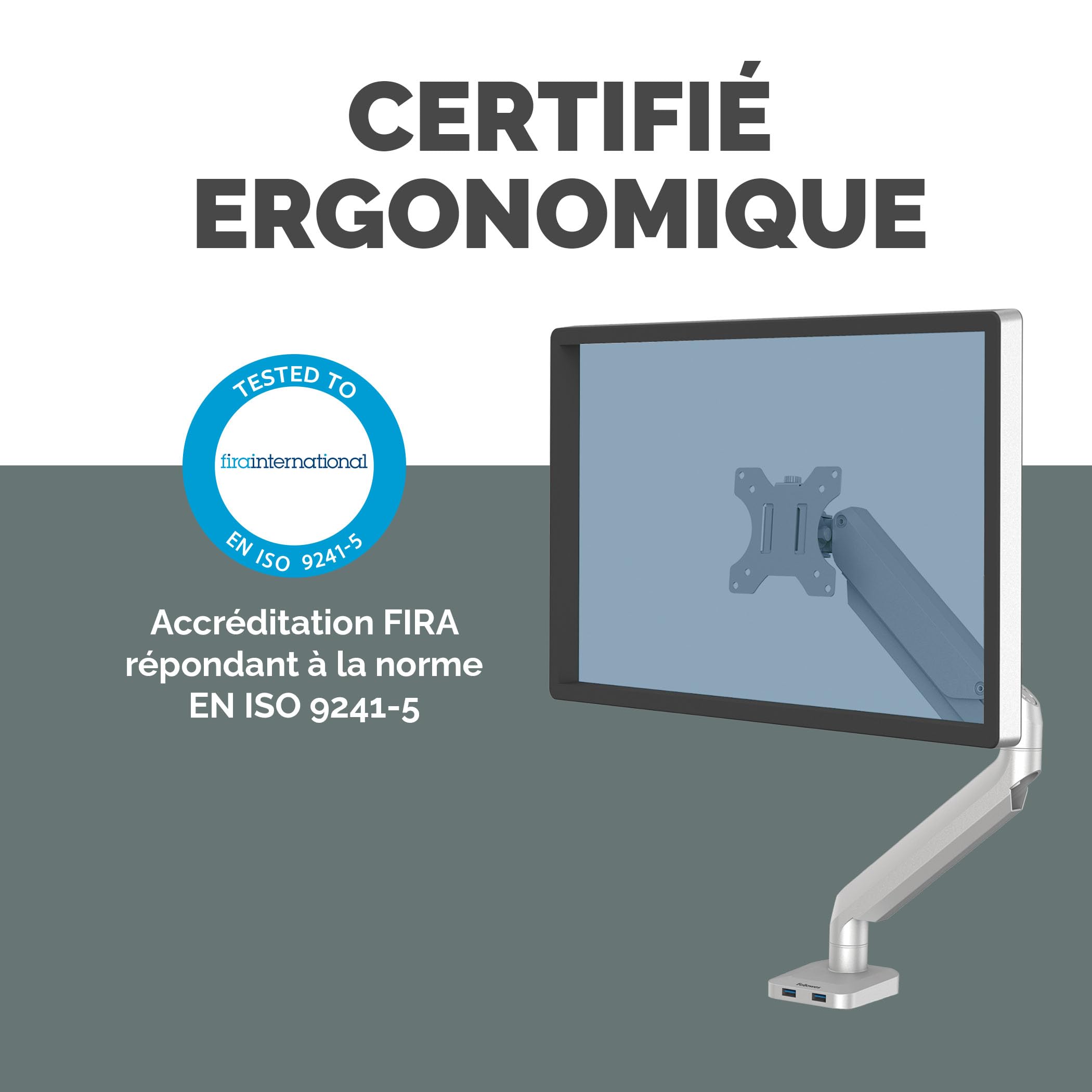 fellowes-platinum-series-bras-porte-cran-simple-argent-jusqu-32-avec-2-ports-usb image 5