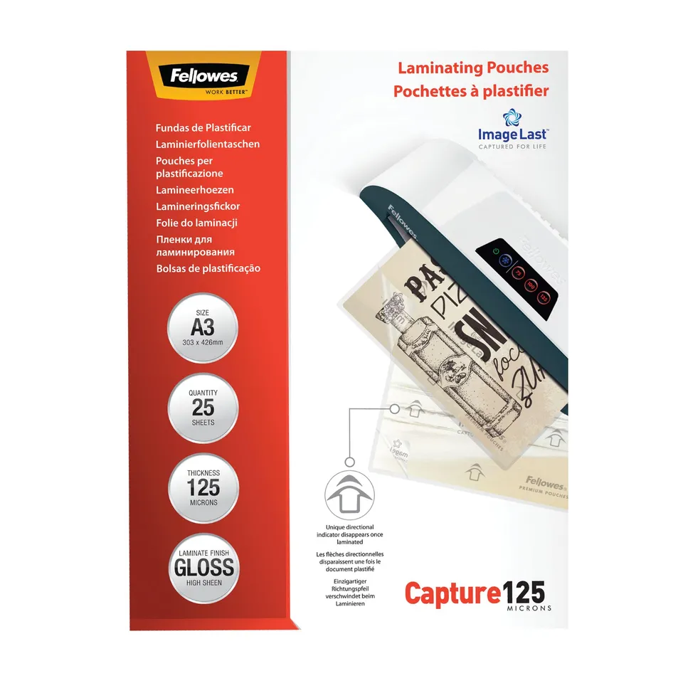 fellowes-pochettes-de-plastification-a3-125-microns-brillantes-pack-de-25 image 1