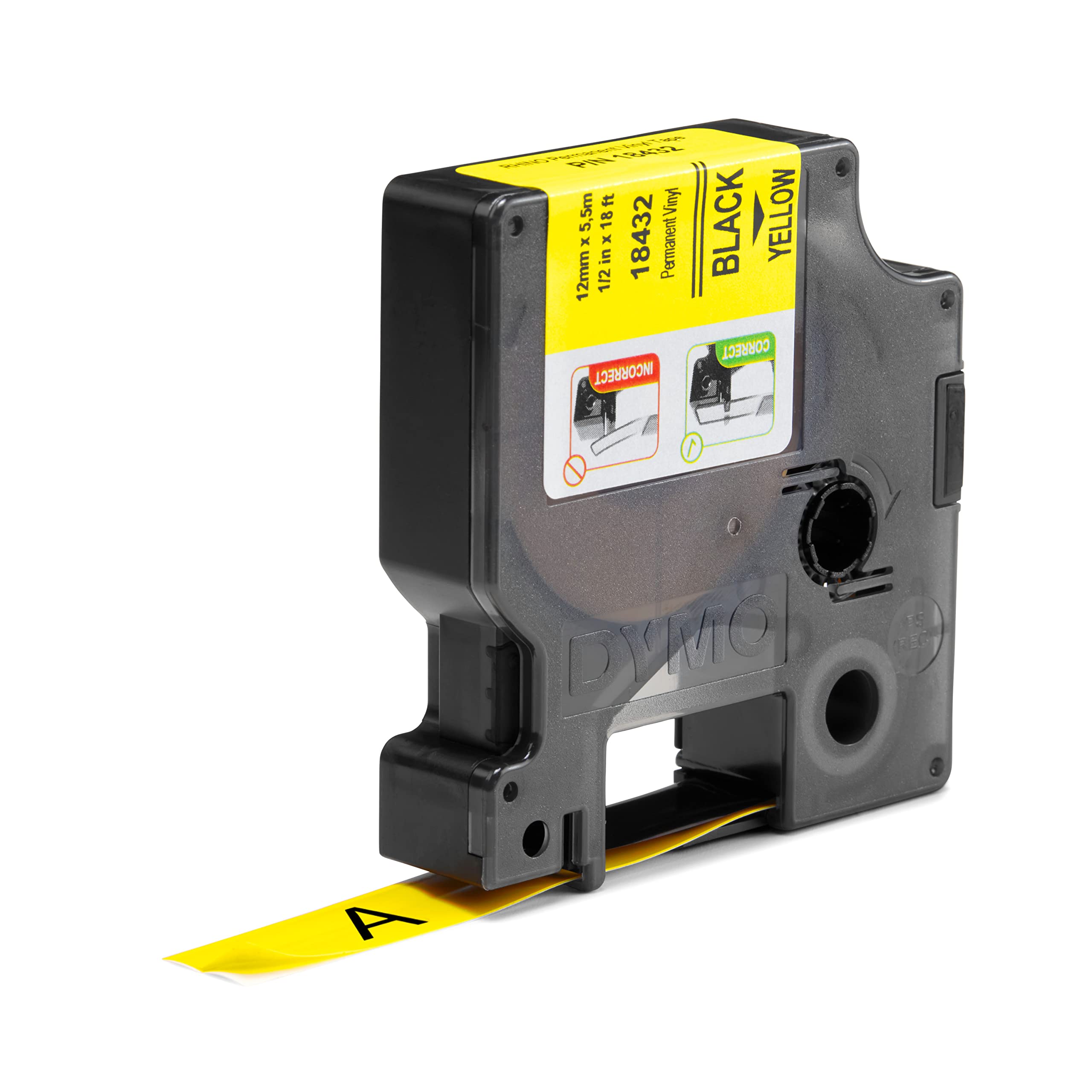 dymo-rhino-ruban-vinyle-industriel-12-mm-x-5-5-m-noir-sur-jaune image 2