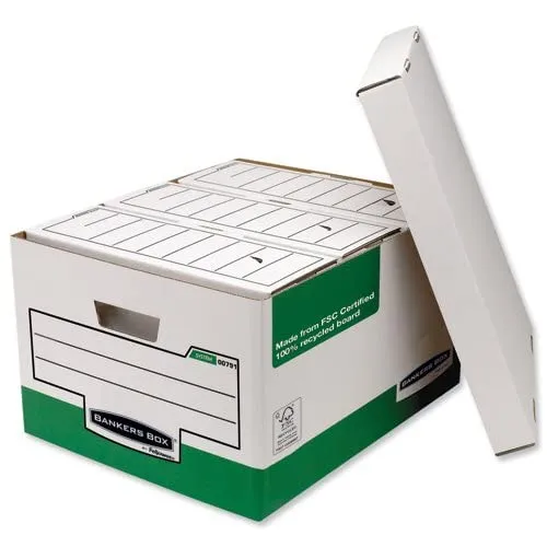bankers-box-par-fellowes-bo-te-rangement-papier-ministre-blanc-vert-lot-de-10 image 1