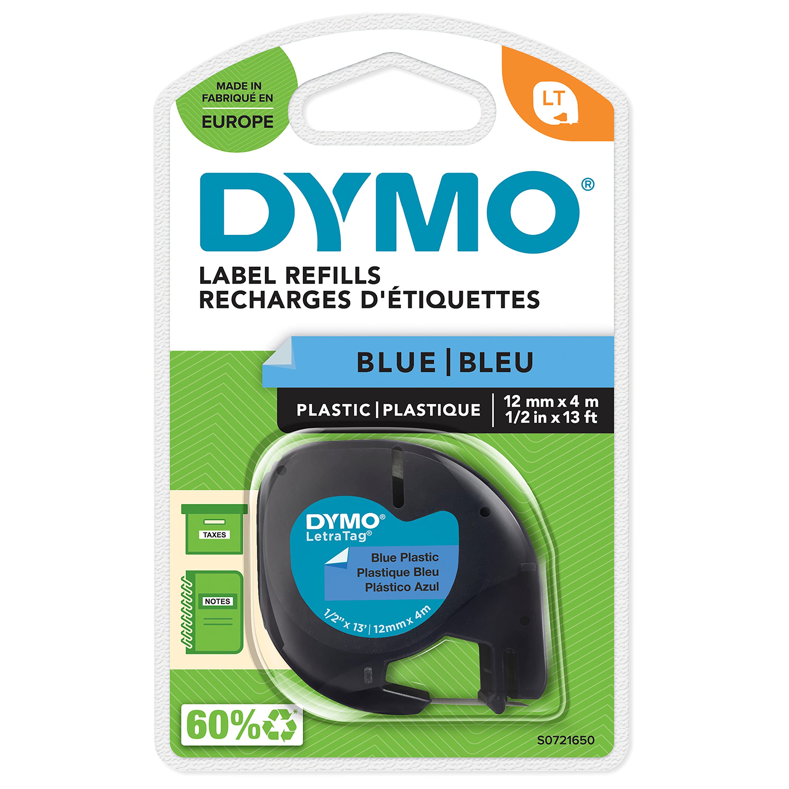 dymo-letratag-recharge-tiquettes-plastique-12-mm-noir-sur-bleu image 1