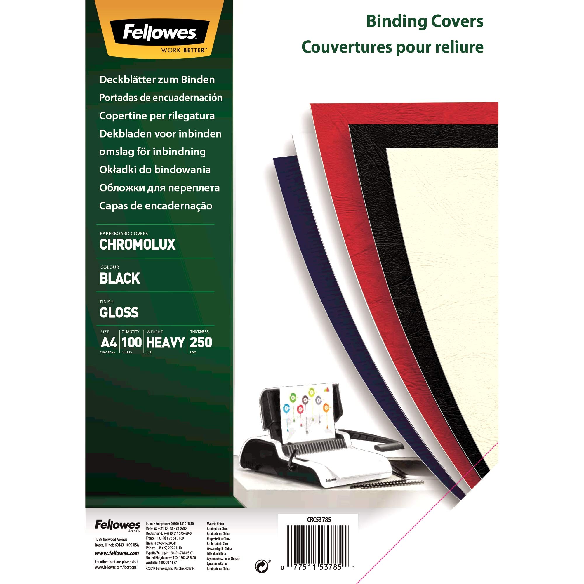 fellowes-chromolux-couverture-reliure-a4-noir-250g-pack-de-100 image 2