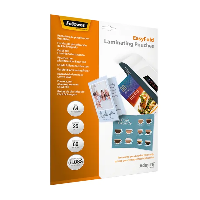 fellowes-admire-easy-fold-pochettes-de-plastification-a4-80-microns-brillant-lot image 1