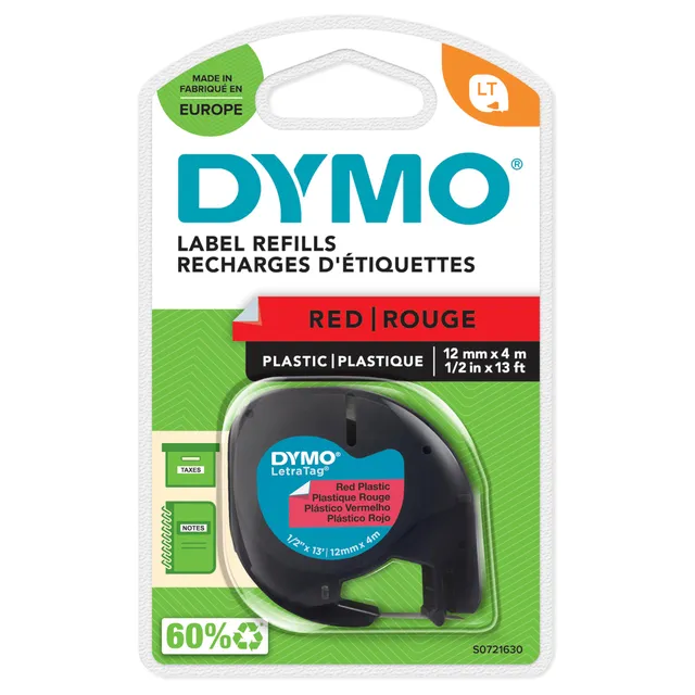 dymo-letratag-recharge-tiquettes-plastique-12-mm-noir-sur-rouge-4-m image 1